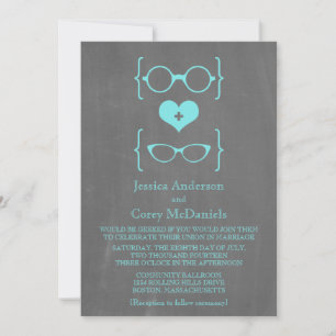 Aqua Geeky Glasses Chalkboard bröllopsinbjudan Inbjudningar