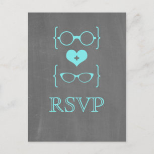 Aqua Geeky Glasses Chalkboard OSA Postcard Inbjudan Vykort