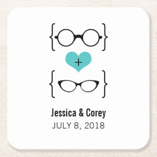 Aqua Geeky Glasses Papper Underlägg Kvadrat