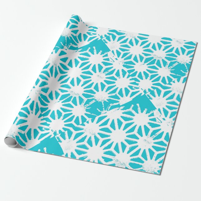 Aqua geometric mönster presentpapper (Utrullad)