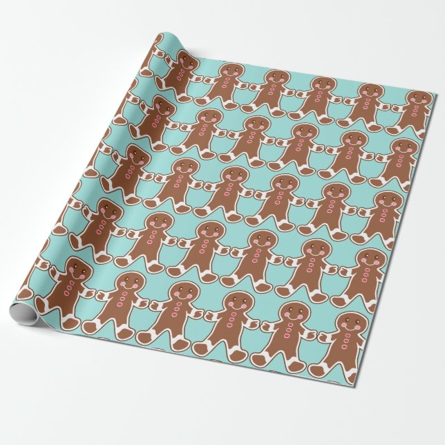 Aqua Gingerbread Inpackningspapper Presentpapper (Utrullad)