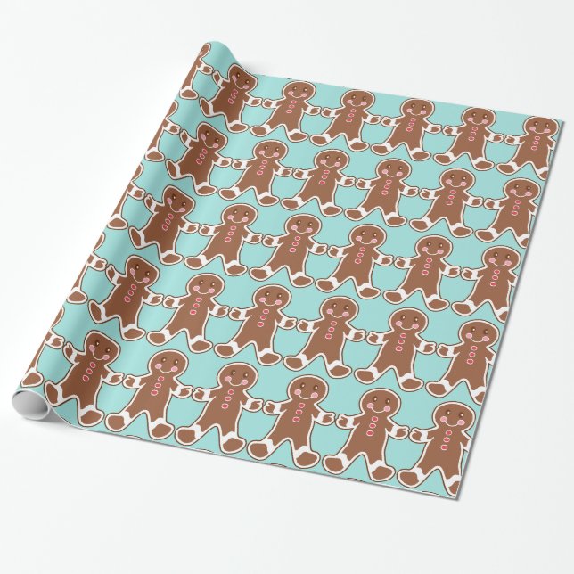 Aqua Gingerbread Inpackningspapper Presentpapper (Utrullad)