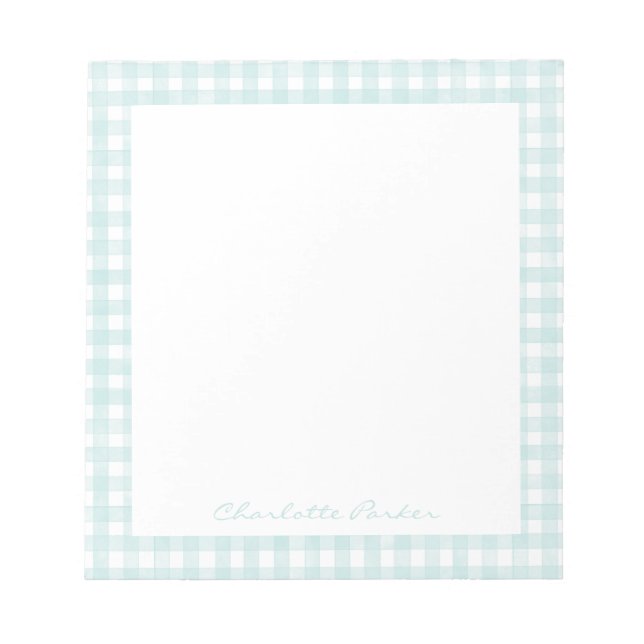 Aqua Gingham Anpassat Namn Anteckningsblock (Framsida)