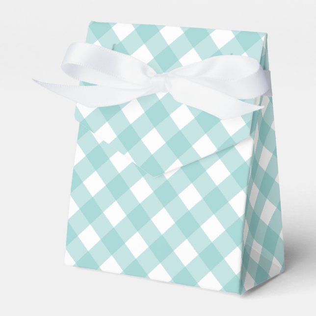 Aqua Gingham Favor Box Presentaskar (Framsidan Sidan)