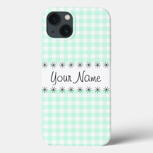 Aqua Gingham-rutig iPad-fodral "Name" (Baksida)