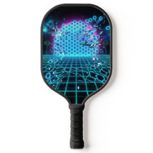 Aqua Glitch Matrix Neonblå Futuristisk Pickleball