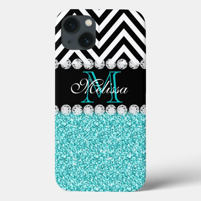 AQUA GLITTER BLACK CHEVRON MONOGRAMMED (Baksida)