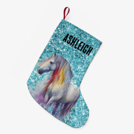 Aqua Glitter Gnistra Unicorn Namn Liten Julstrumpa