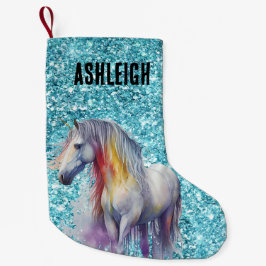 Aqua Glitter Gnistra Unicorn Namn Liten Julstrumpa