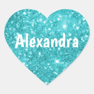 Aqua Glitter Heart Hjärtformat Klistermärke