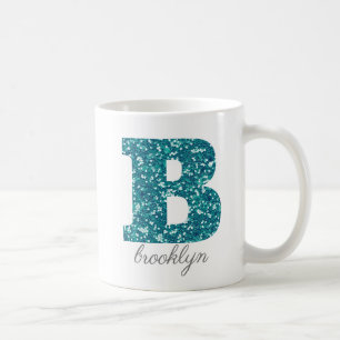 Aqua Glitter Mönster Brev B namn Mugg