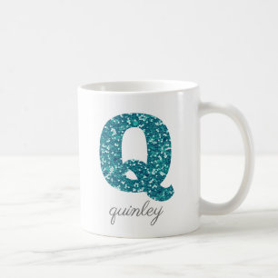 Aqua Glitter Mönster Brev Q namn Mugg