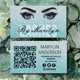 Aqua Glitter Ombre Lash Tech QR-kodskannerbar Visitkort