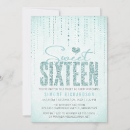 Aqua Glitter Se Sweet 16 (sexton) Party Inbjudningar