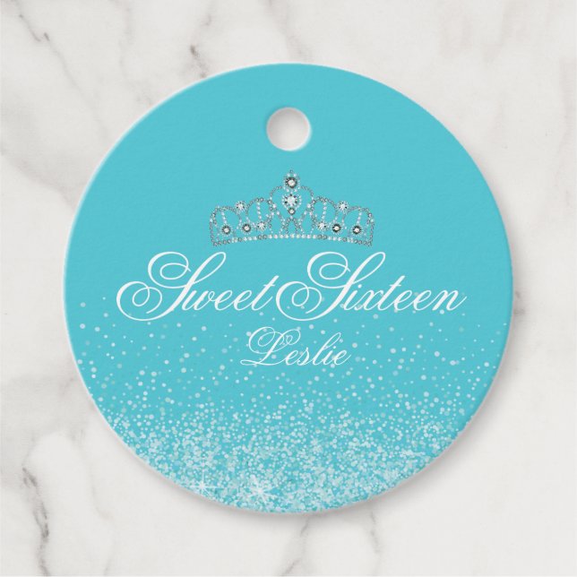 Aqua glitter, Söt 16 Gåvor Etiketter (Framsida)