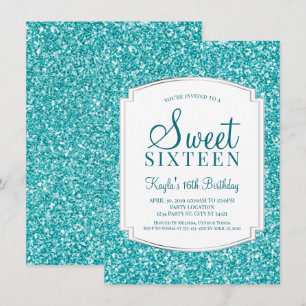 Aqua Glitter Sweet 16 inbjudningar
