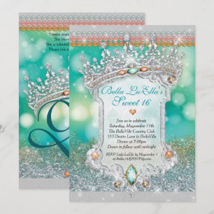 Aqua Glitter Tiara Sweet 16-inbjudan Inbjudningar