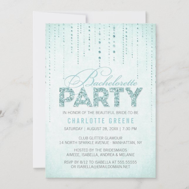 Aqua Glitter Titta på Bachelorette Party-inbjudan Inbjudningar (Framsida)