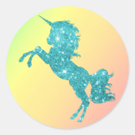 Aqua Glitter Unicorn Runt Klistermärke