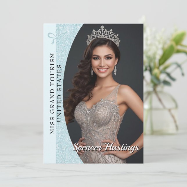 Aqua Glitz Autograph Cards for Pageants | QR Code Inbjudningar (Stående Fram)