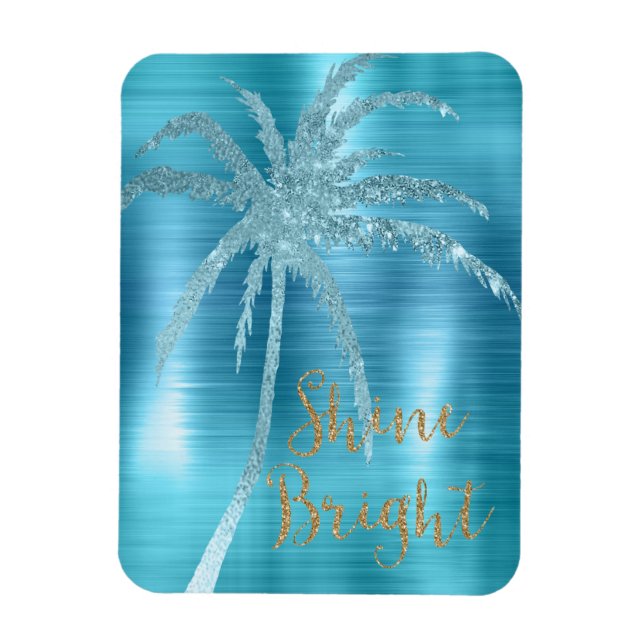 Aqua Glitz Glitter Tropical Handflatan Träd Magnet (Vertikal)