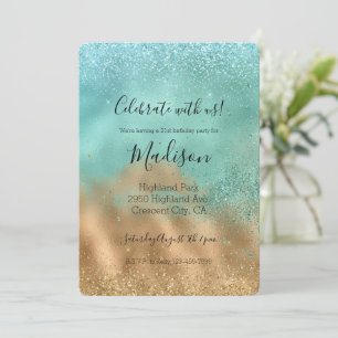 Aqua Glitz Guld Glitter Inbjudningar
