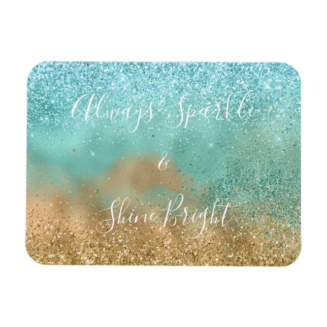 Aqua Glitz Guld Glitter Magnet (Horisontell)