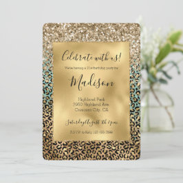 Aqua Glitz Guld Leopardtryck Glitter Inbjudningar