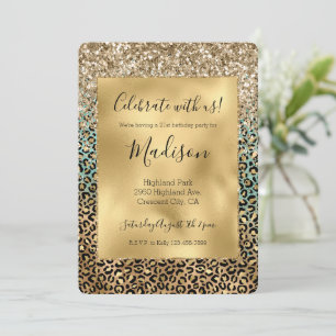 Aqua Glitz Guld Leopardtryck Glitter Inbjudningar
