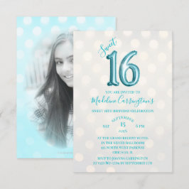 Aqua Gnistra Foil Sweet 16 Birthday Photo Inbjudningar