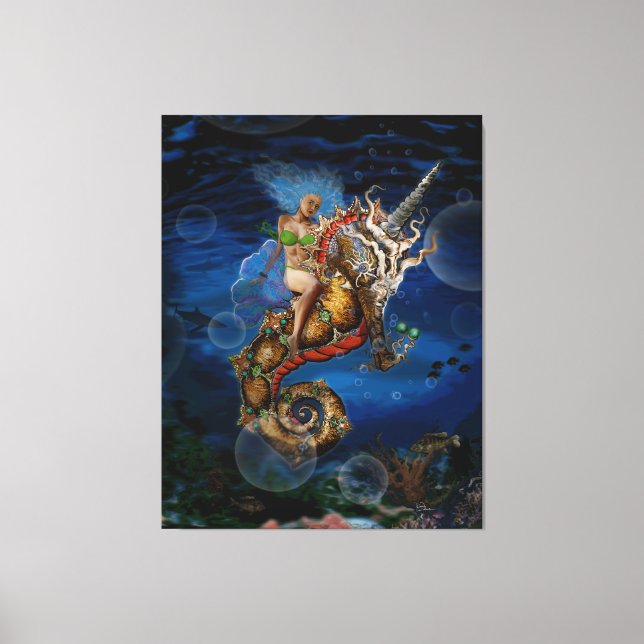 Aqua Goddess på Pegasus Unicorn Seahorse Canvastryck (Framsida)