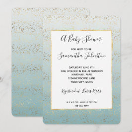 Aqua Gold Ombre Konfetti Glam Baby Shower Inbjudningar