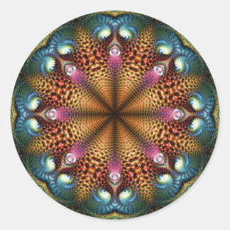 Aqua Golden Mandala Fractal Star Sticker Runt Klistermärke