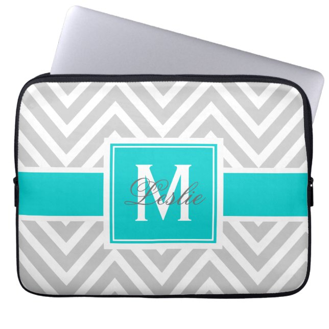 AQUA GRÅ SPARREMÖNSTERPERSONLIG LAPTOP SLEEVE (Framsidan)