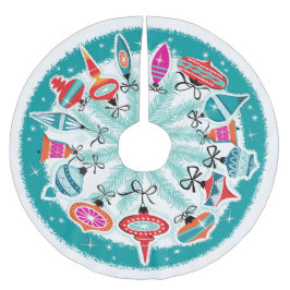 Aqua Gräns Retro Ornaments Julgransmatta Borstad Polyester