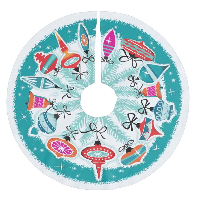 Aqua Gräns Retro Ornaments Julgransmatta Borstad Polyester (Framsidan)