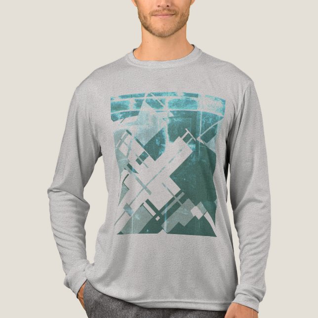 Aqua Grått-Grönt Diagonal MCM-inspirerad Abstrakt T Shirt (Framsida)