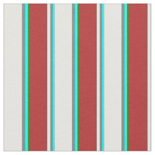 Aqua, Grått, Mint Cream, Red & Grönt Färgad Linjer Tyg