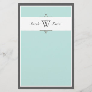 Aqua & Grått Monogram-stationär utrustning Brevpapper