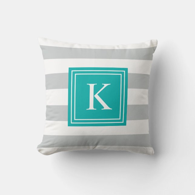 Aqua & Grått Monogram stripe | DEKORATIV KUDDE (Framsida)