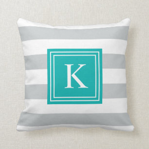 Aqua & gråttmonogramen görade randig den kudde