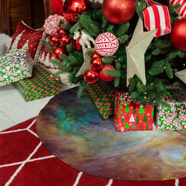 Aqua Green Orionnebulosan Julgransmatta Borstad Polyester (Aqua Green Orion Nebula Brushed Polyester Tree Skirt)