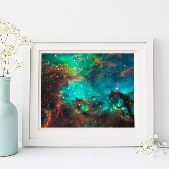 Aqua Green Stjärnhop Celestial 10x8 Poster (Aqua Green Star Cluster Celestial 10x8 Poster)
