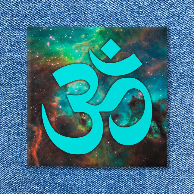 Aqua Green Stjärnhop Om Symbol Knapp (Aqua Green Star Cluster Om Symbol Button)