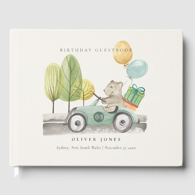 Aqua Grönt av alla ålders Födelsedagsfester Teddy  Gästböcker (Framsida)