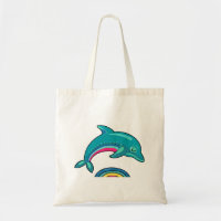 Aqua Grönt Dolphin Arching over Rainbow Vatten