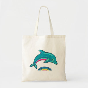 Aqua Grönt Dolphin Arching over Rainbow Vatten Tygkasse