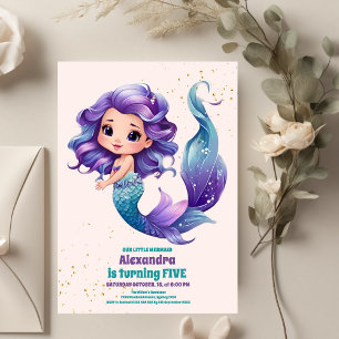 Aqua Grönt Guld Little Sjöjungfru Birthday Inbjudningar