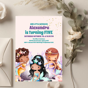 Aqua Grönt Guld Little Sjöjungfru Birthday Inbjudningar