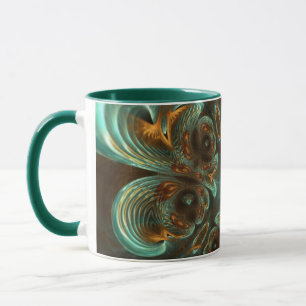 Aqua Grönt & Guld & Spiral Fractal Art Mugg